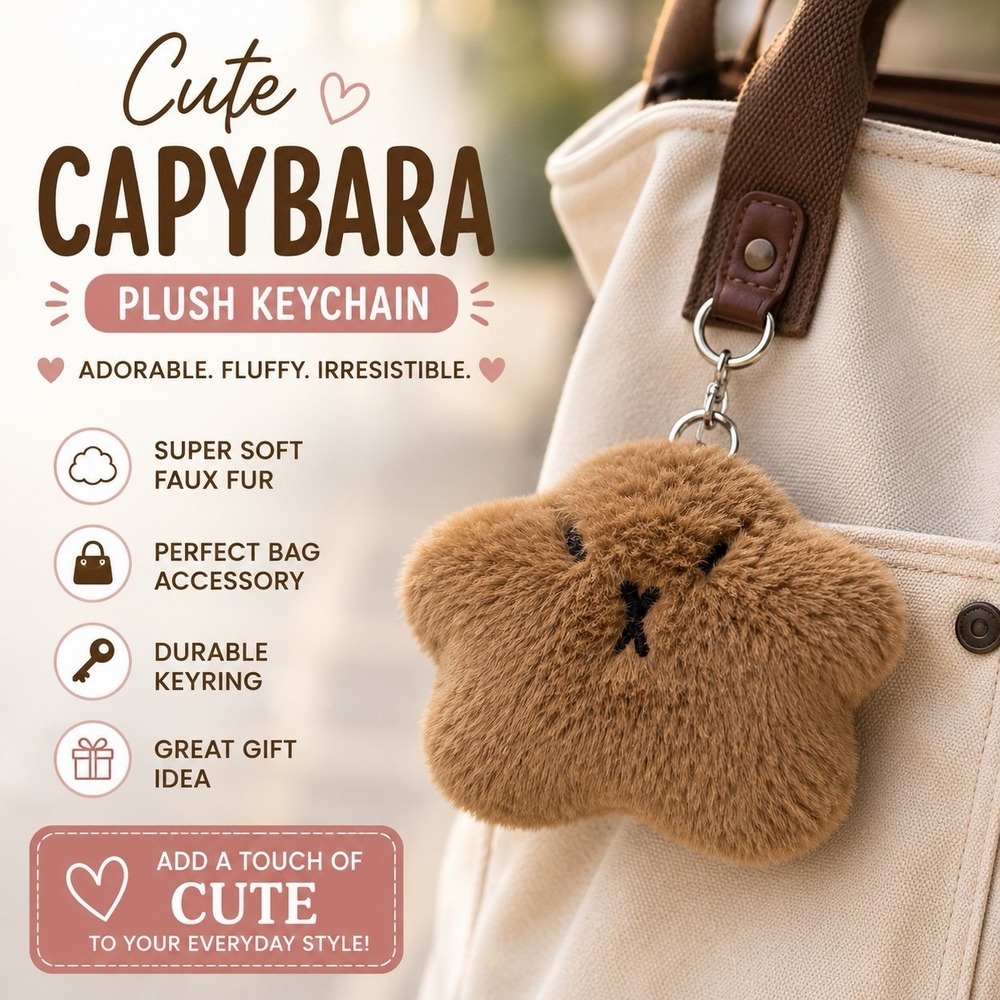 Cute Capybara Plush‎ Keychain Faux Fur Brown Animal Bag Charm Kawaii Accessory